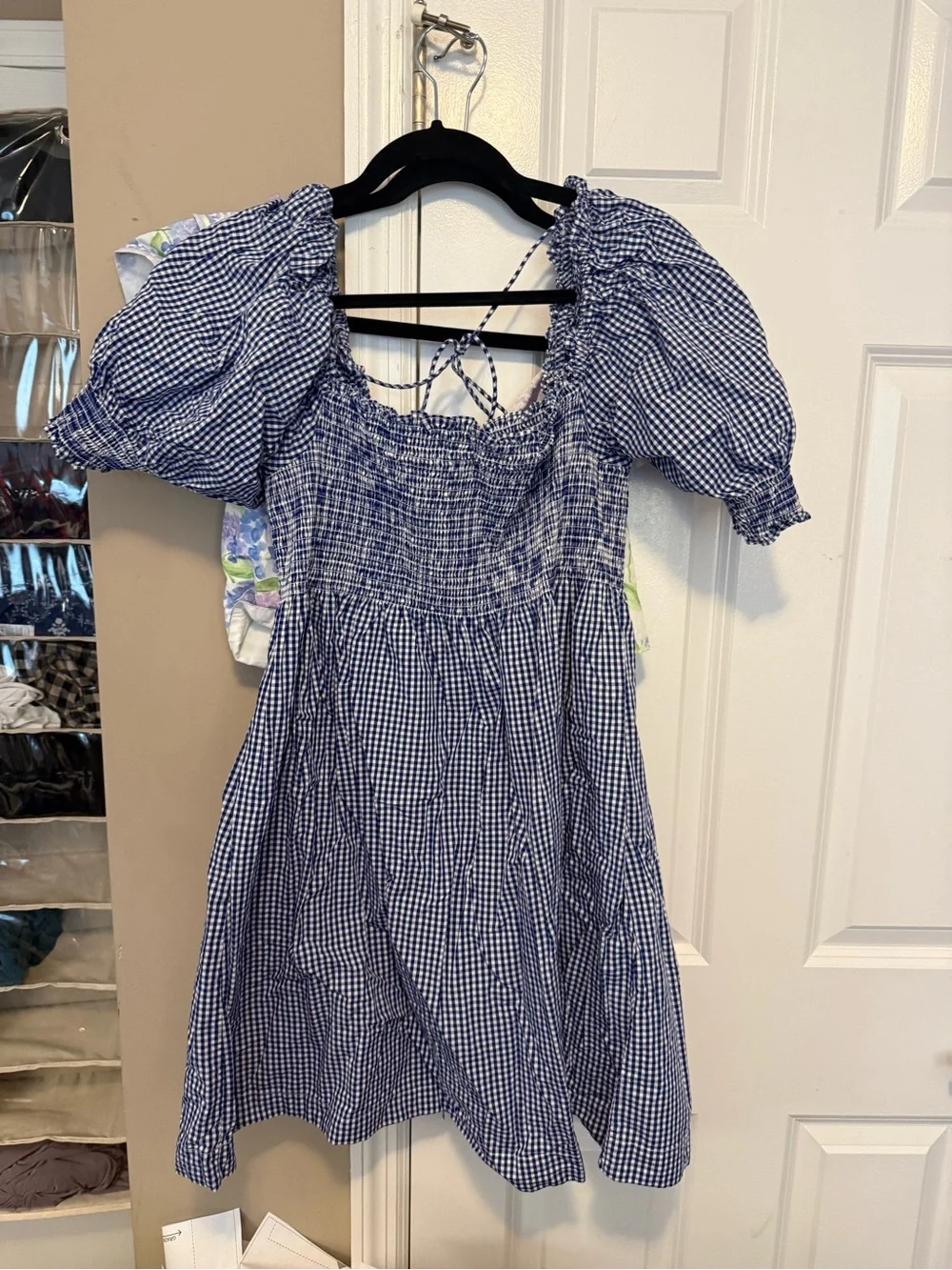 Hill House Nantucket Blue Gingham Smocked Puff Sleeve Dress - Picture 1 of 2